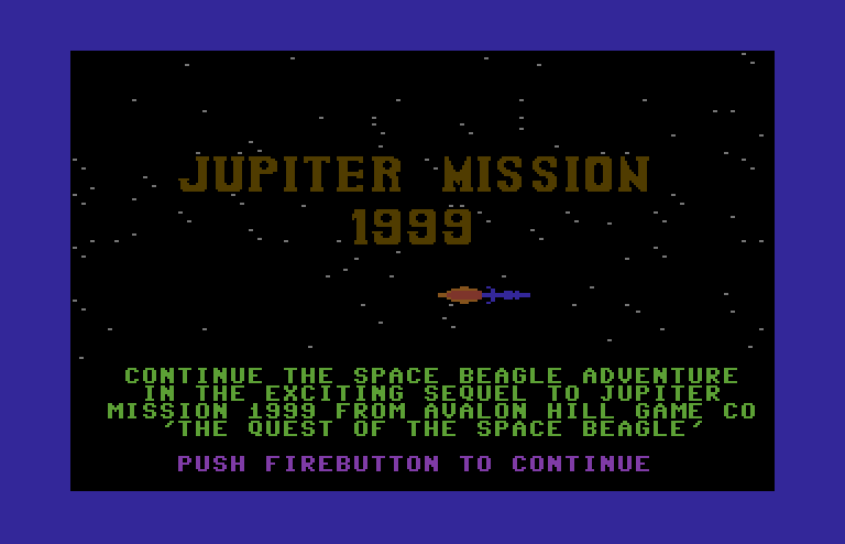 Jupiter Mission 1999 Commodore 64 Screenshot: After the story concludes, you're informed that the adventure continues in a sequel!