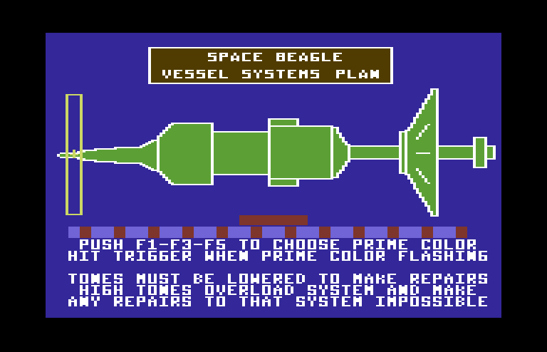 Jupiter Mission 1999 Commodore 64 Screenshot: Making repairs to a section...