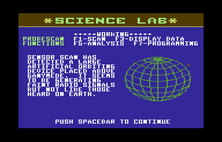 Jupiter Mission 1999 Commodore 64 Screenshot: Picking up something here...