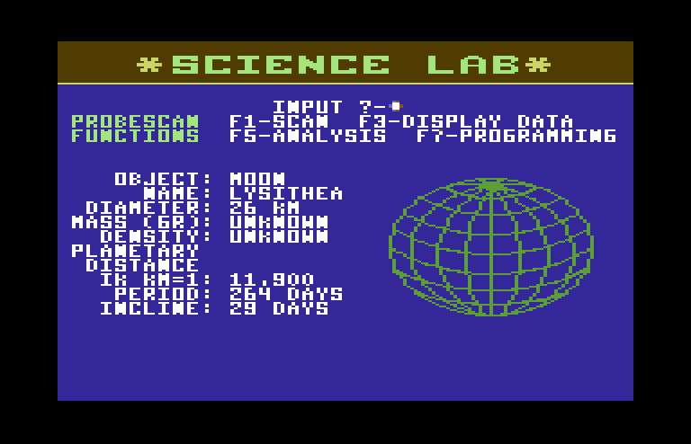 Jupiter Mission 1999 Commodore 64 Screenshot: Sending out probes to gather some data...