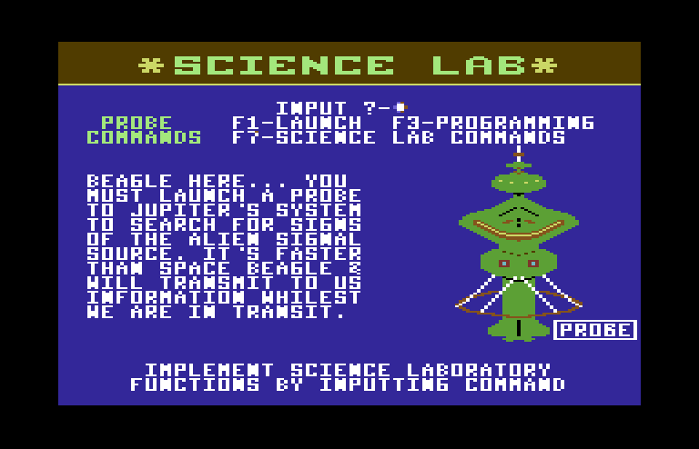Jupiter Mission 1999 Commodore 64 Screenshot: Here's the science lab...