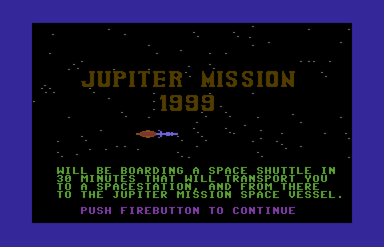 Jupiter Mission 1999 Commodore 64 Screenshot: One of many introduction screens.
