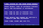 Jupiter Mission 1999 for Commodore 64 - There are many ways to die in the game...crashing into Jupiter is one of them.