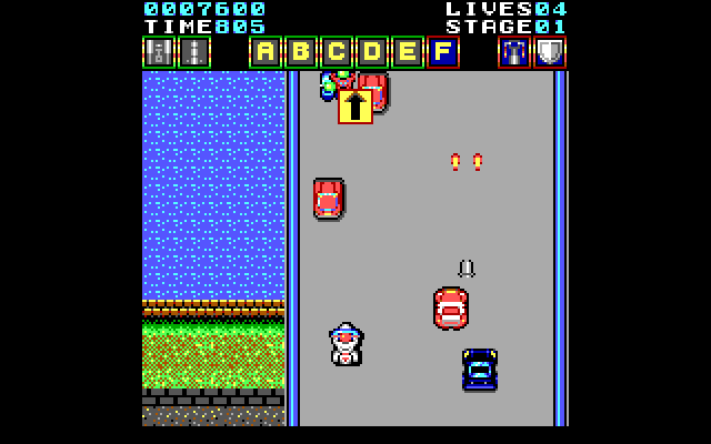 Action Fighter IBM PC/Compatibles Screenshot: Racing in car form.