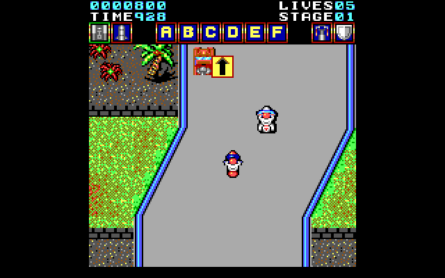 Action Fighter IBM PC/Compatibles Screenshot: Watch out for turns in the road...