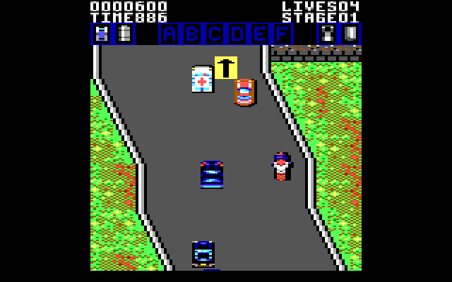 Action Fighter IBM PC/Compatibles Screenshot: Don't hit the side of the road on the turns...