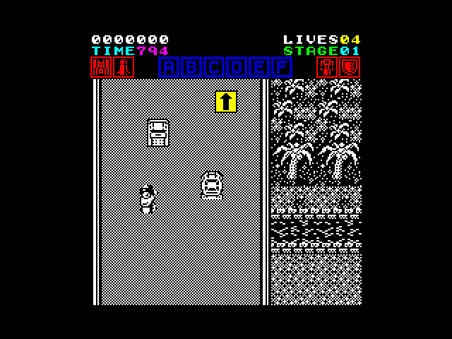 Action Fighter ZX Spectrum Screenshot: The road is straight, for now...