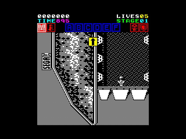 Action Fighter ZX Spectrum Screenshot: Use the ramps to jump over gaps...