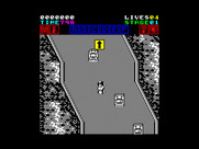 Action Fighter for ZX Spectrum - Cars can bump you off the road, be careful!