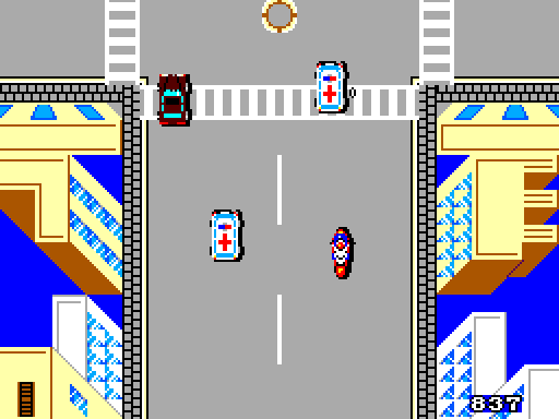 Action Fighter Sega Master System Screenshot: Don't crash into other vehicles...