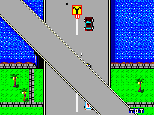 Action Fighter Sega Master System Screenshot: Careful, the road splits ahead!