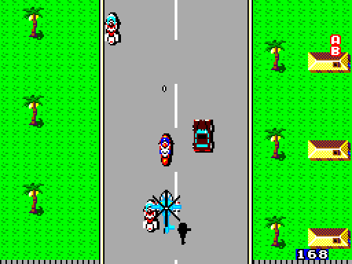 Action Fighter Sega Master System Screenshot: A helicopter is chasing me now!