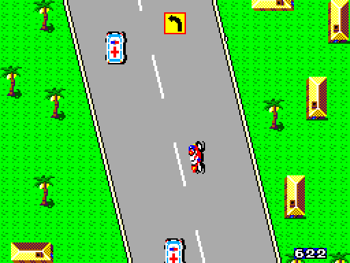 Action Fighter Sega Master System Screenshot: Another turn up ahead!