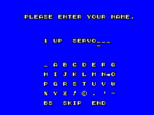Action Fighter Sega Master System Screenshot: First, enter your name...