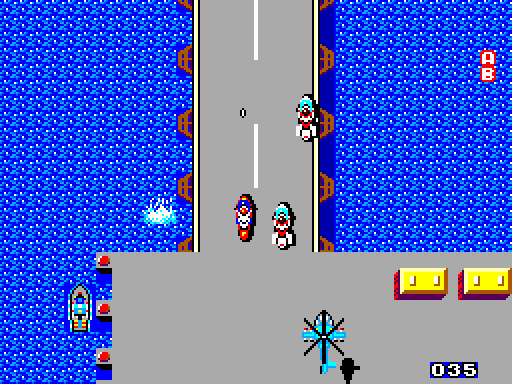 Action Fighter Sega Master System Screenshot: Another bridge...don't get knocked off of it!