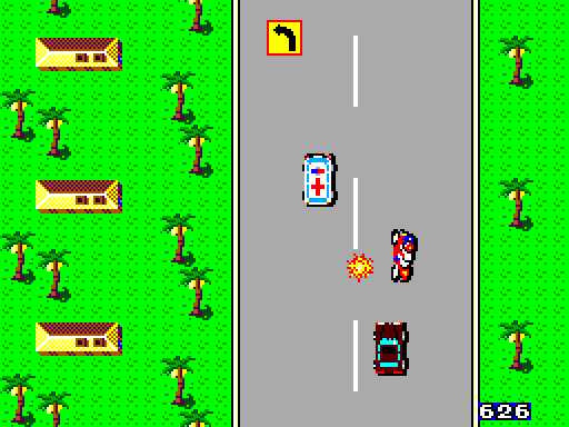 Action Fighter Sega Master System Screenshot: Turn up ahead...