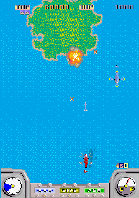 Action Fighter Arcade Screenshot: One down, more to go!