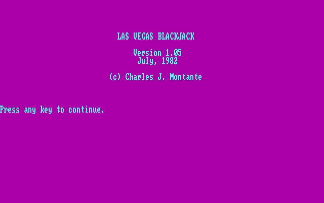 Las Vegas Blackjack IBM PC/Compatibles Screenshot: Title screen.
