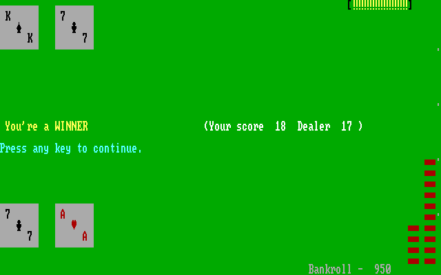 Las Vegas Blackjack IBM PC/Compatibles Screenshot: A winning hand!