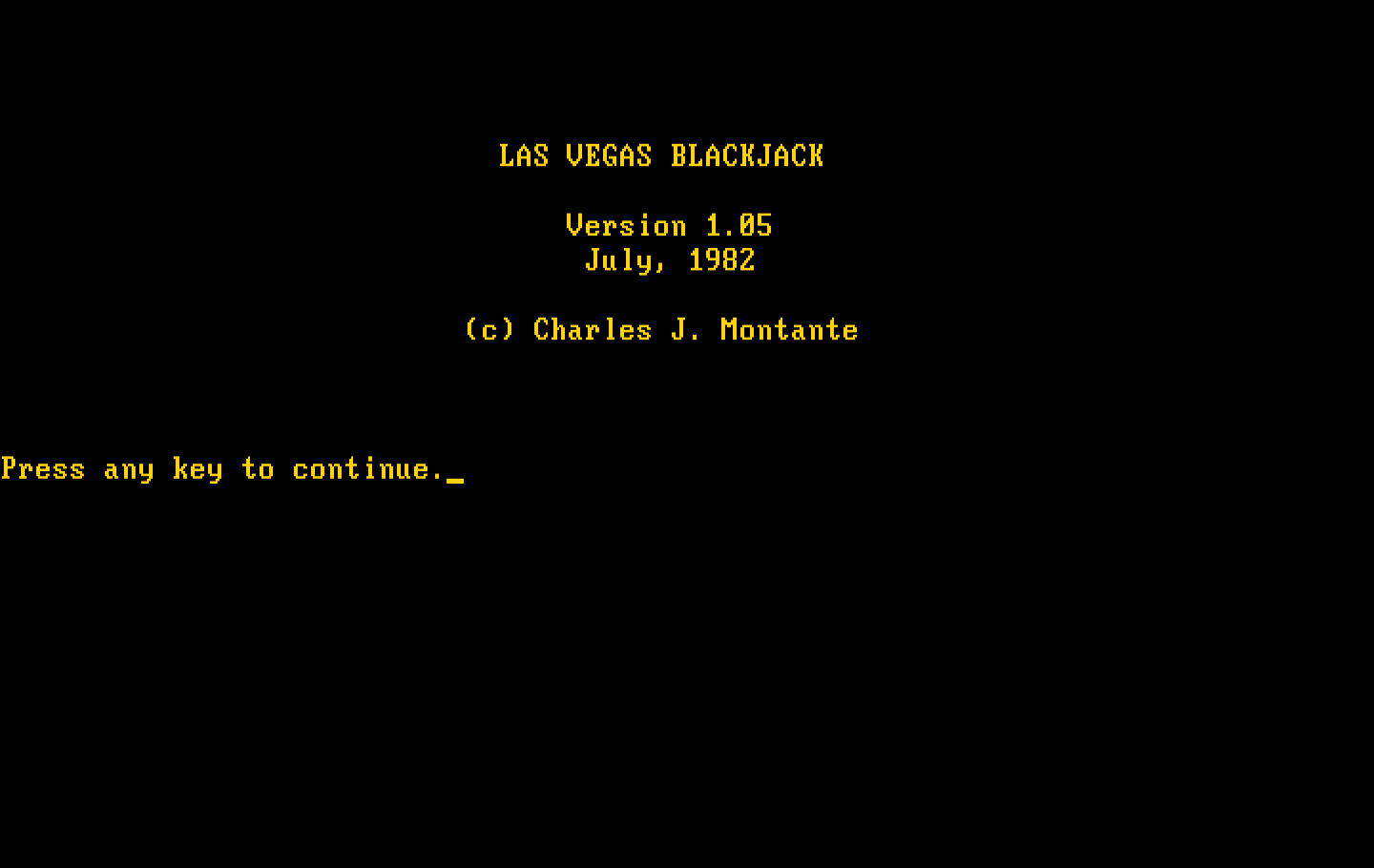 Las Vegas Blackjack IBM PC/Compatibles Screenshot: Title screen.
