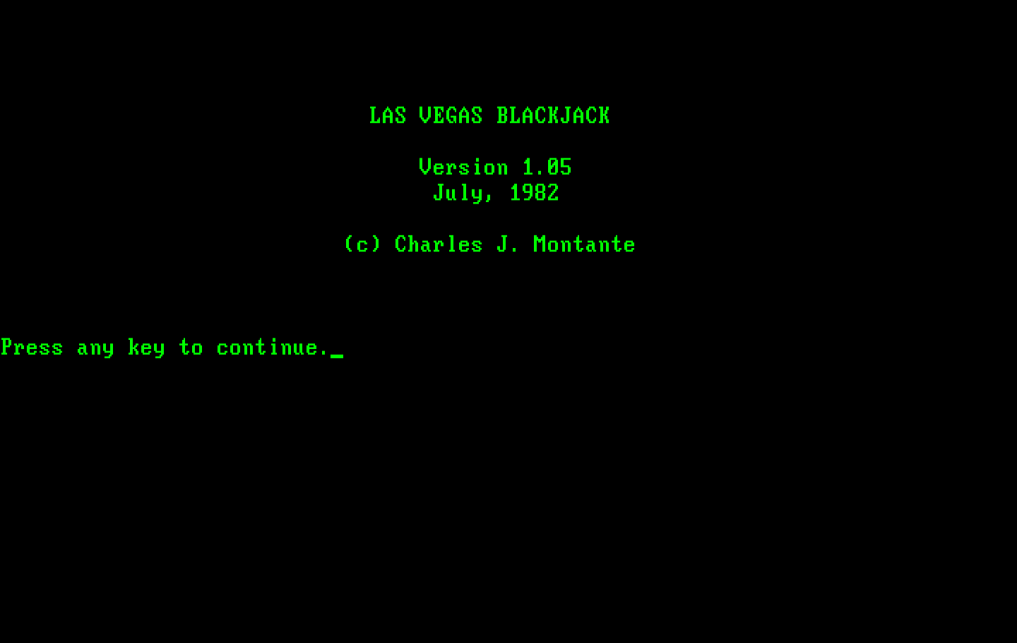 Las Vegas Blackjack IBM PC/Compatibles Screenshot: Title screen.
