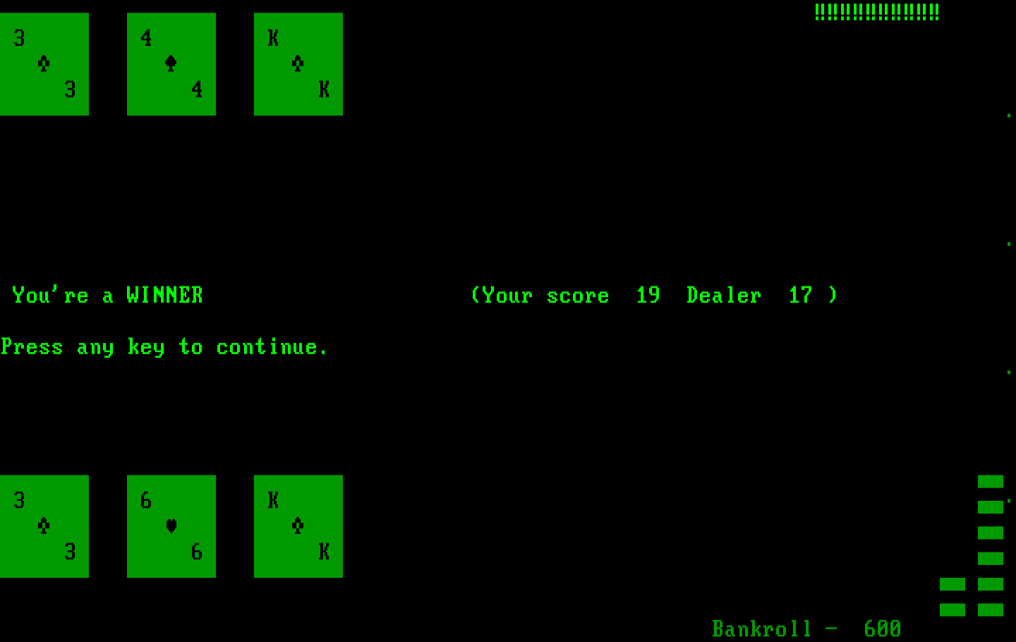 Las Vegas Blackjack IBM PC/Compatibles Screenshot: You win this time!