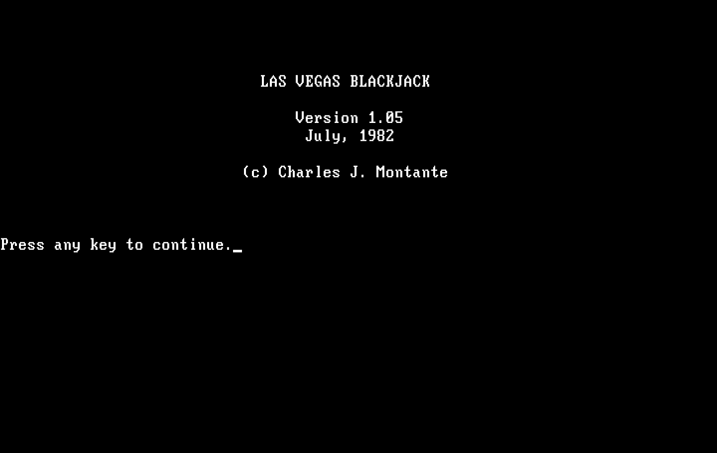 Las Vegas Blackjack IBM PC/Compatibles Screenshot: Title screen.