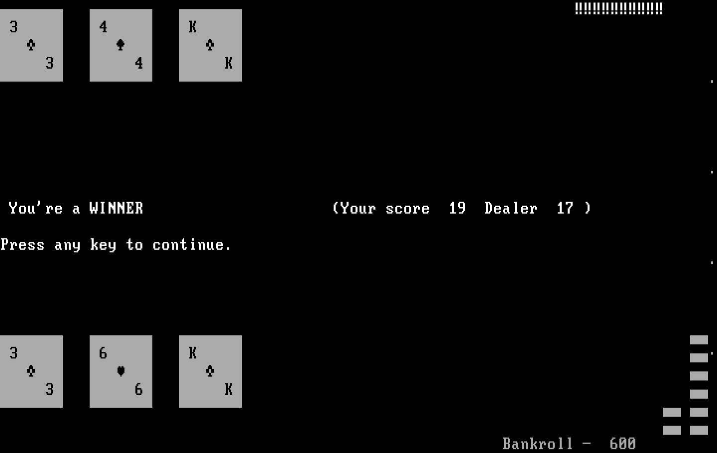 Las Vegas Blackjack IBM PC/Compatibles Screenshot: You win this time!