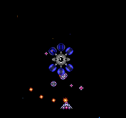 Gyruss NES / Famicom Screenshot: End of level bosses become more difficult as the game progresses.