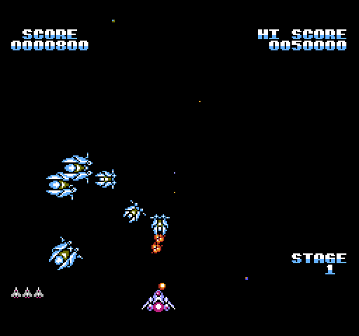 Gyruss NES / Famicom Screenshot: The first wave of enemies appears...