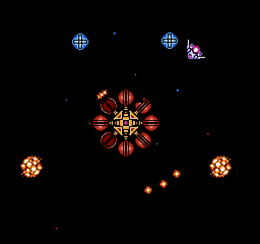 Gyruss NES / Famicom Screenshot: This boss has a lot of targets to destroy...