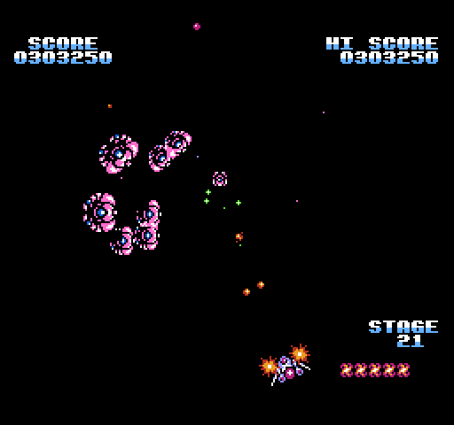 Gyruss NES / Famicom Screenshot: A new type of enemy formation begins to appear...