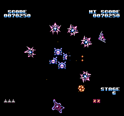 Gyruss NES / Famicom Screenshot: Some levels have targets in the middle of the playfield...