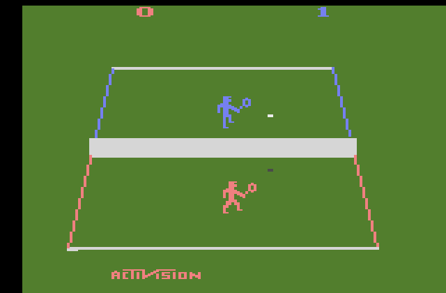 Tennis Atari 2600 Screenshot: So far the blue player is ahead...