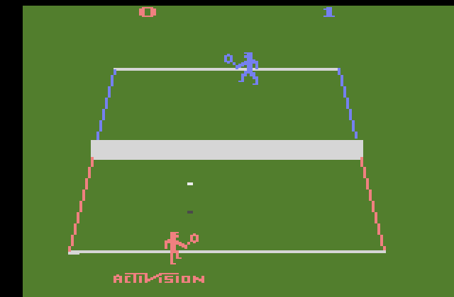 Tennis Atari 2600 Screenshot: Blue player serves...