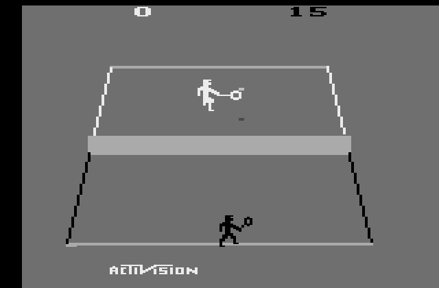 Tennis Atari 2600 Screenshot: Running to return a volley...
