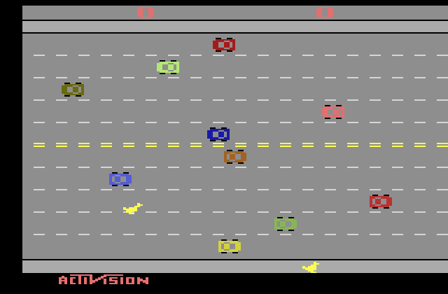 Freeway Atari 2600 Screenshot: The chicken crosses the road...