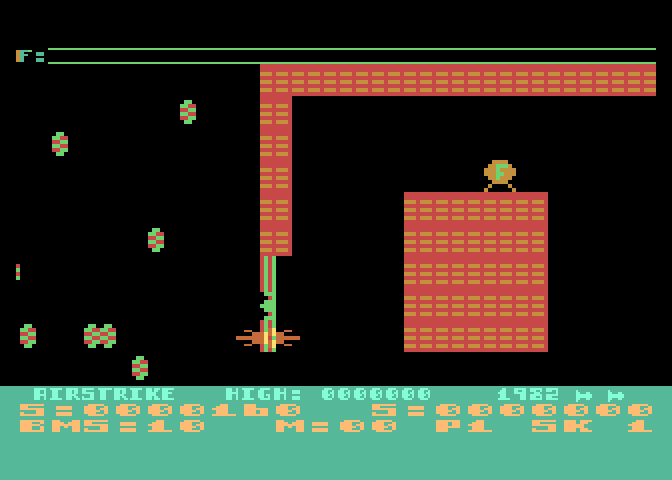 Airstrike Atari 8-bit Screenshot: Oops, I ran into the wall...