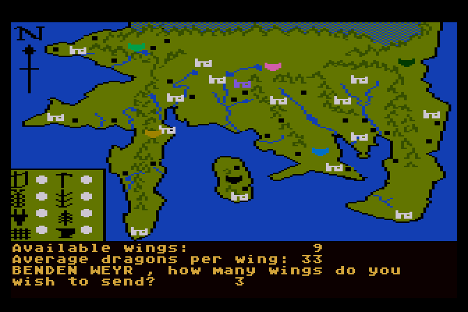 Dragonriders of Pern Atari 8-bit Screenshot: How many wings to send?