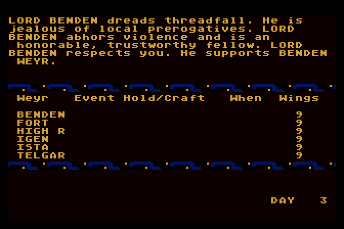 Dragonriders of Pern Atari 8-bit Screenshot: One of the descriptions...