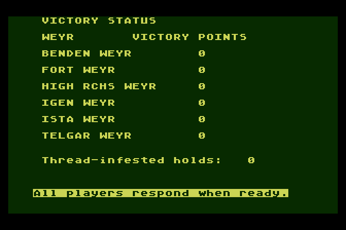 Dragonriders of Pern Atari 8-bit Screenshot: So far there are zero thread-infested holds...