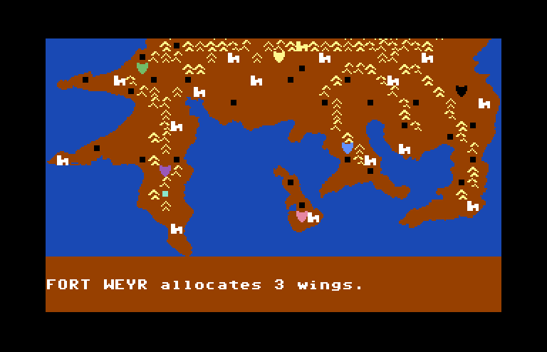 Dragonriders of Pern Commodore 64 Screenshot: Fort Weyr is sending out some dragons...