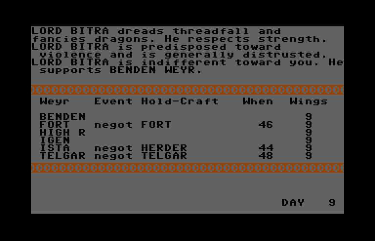 Dragonriders of Pern Commodore 64 Screenshot: Viewing a description.