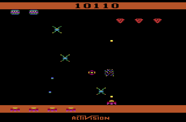 Spider Fighter Atari 2600 Screenshot: Don't get bombed by spiders...