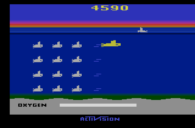 Seaquest Atari 2600 Screenshot: More and more opponents appear at once as the game progresses!