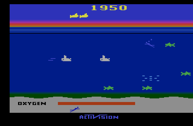 Seaquest Atari 2600 Screenshot: I'm hit! One sub destroyed...