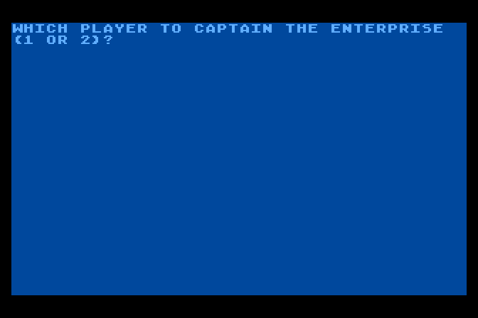 Cosmic Balance, The Atari 8-bit Screenshot: Which player will captain the Enterprise?