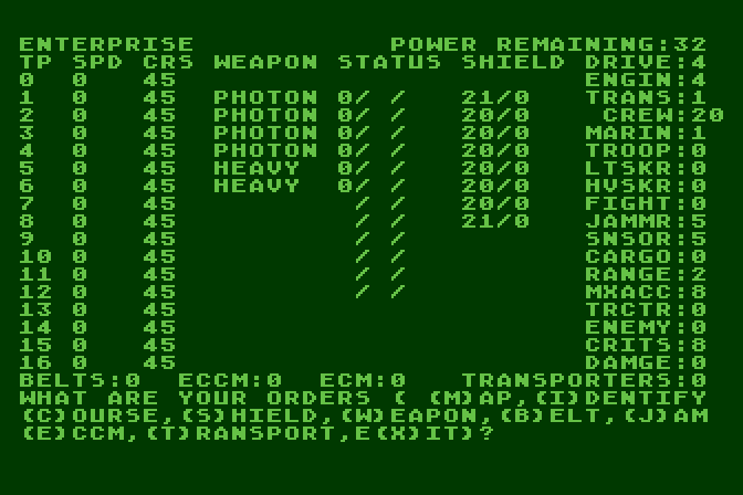 Cosmic Balance, The Atari 8-bit Screenshot: Player 1 menu.