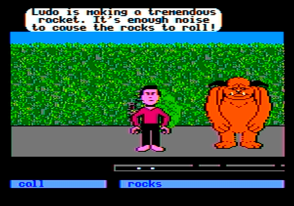 Labyrinth: The Computer Game Apple II Screenshot: Ludo can help by calling rocks...