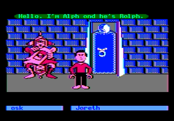 Labyrinth: The Computer Game Apple II Screenshot: Introducing Alph and Ralph...